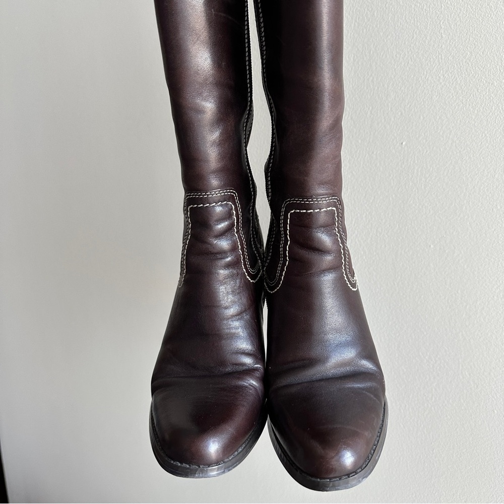 Franco Fortini Women Donna Mid-Calf Heeled Leather Boots, Y2K, Brown, Size 7.5M - Picture 6 of 16